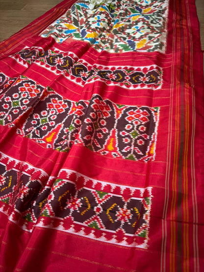 Stunning Multicolor Handloom Pochampally Single Ikat Pure Silk Saree - Luxurion World