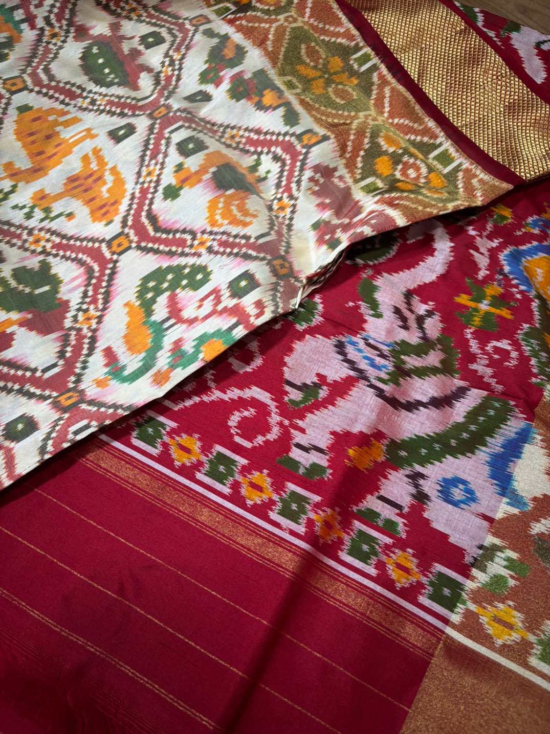 Stunning Multicolor Handloom Pochampally Single Ikat Pure Silk Saree - Luxurion World