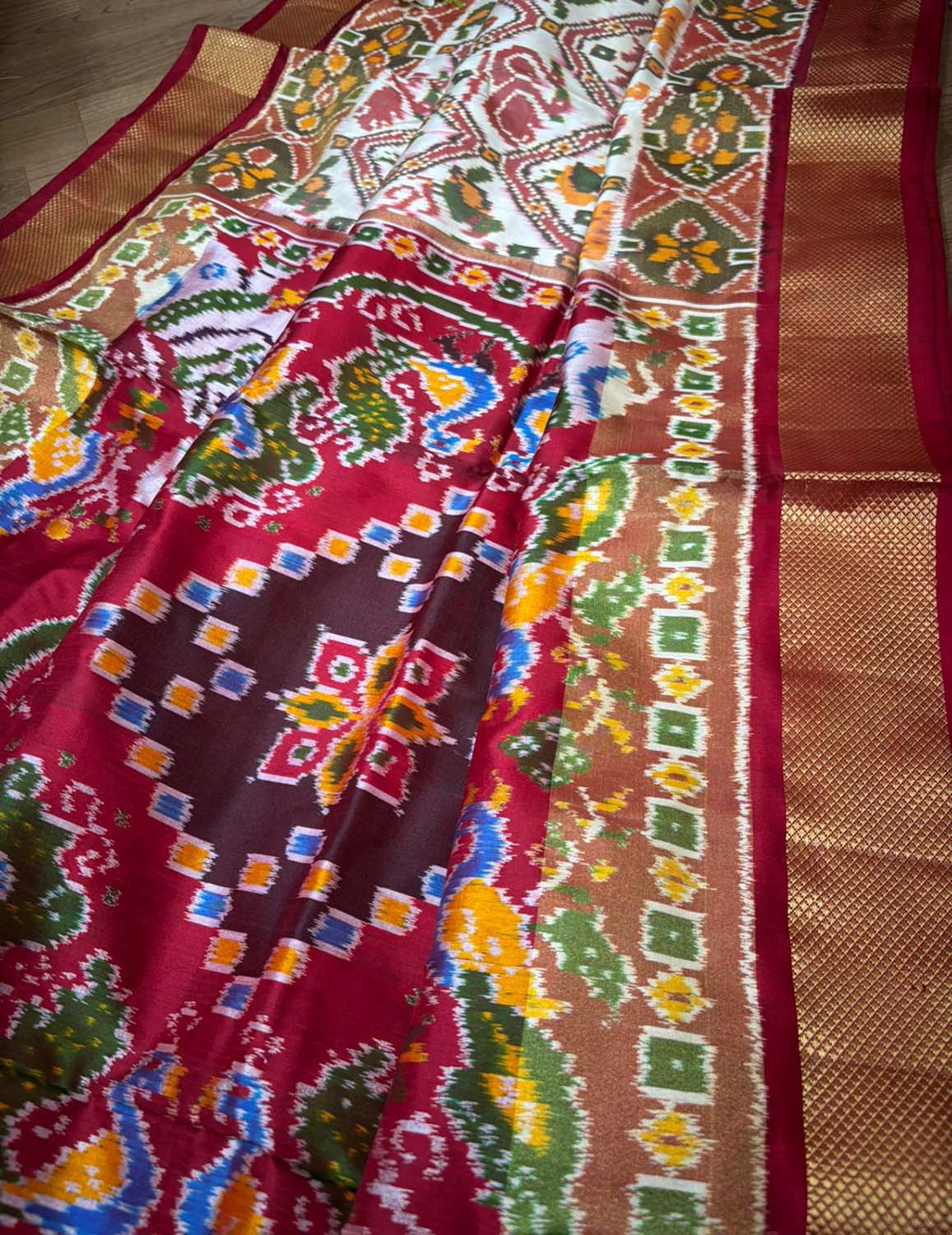 Stunning Multicolor Handloom Pochampally Single Ikat Pure Silk Saree - Luxurion World