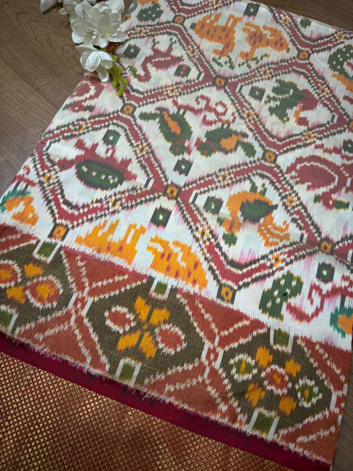 Stunning Multicolor Handloom Pochampally Single Ikat Pure Silk Saree - Luxurion World