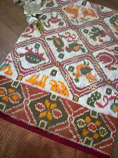 Stunning Multicolor Handloom Pochampally Single Ikat Pure Silk Saree - Luxurion World