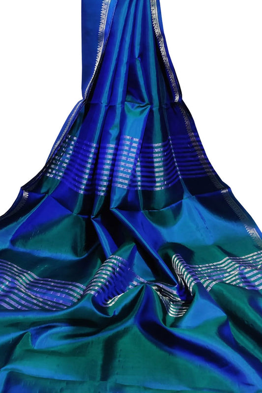 Stunning Green and Blue Bishnupur Silk Saree - Pure Elegance - Luxurion World