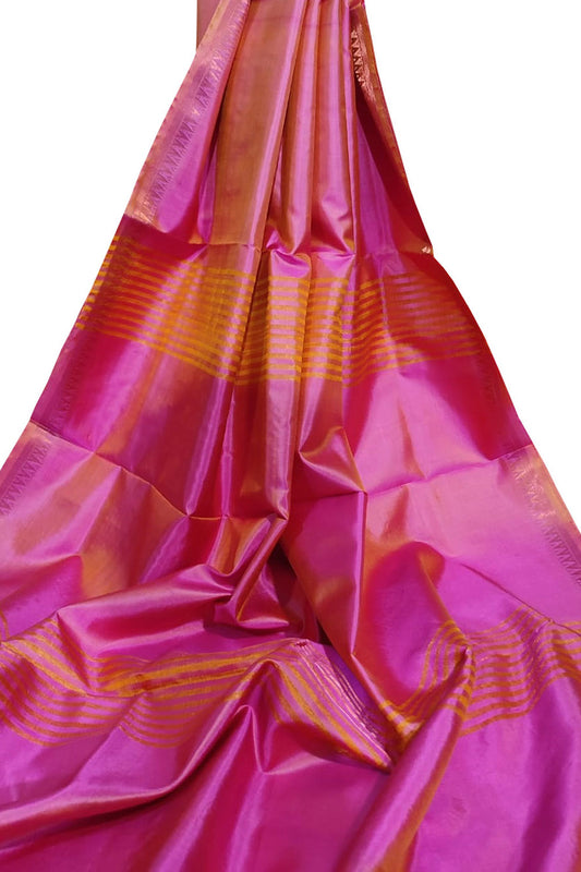 Stunning Pink Bishnupur Silk Saree - Pure and Plain Elegance - Luxurion World