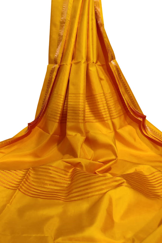 Radiant Yellow Bishnupur Silk Saree - Pure and Plain Elegance - Luxurion World