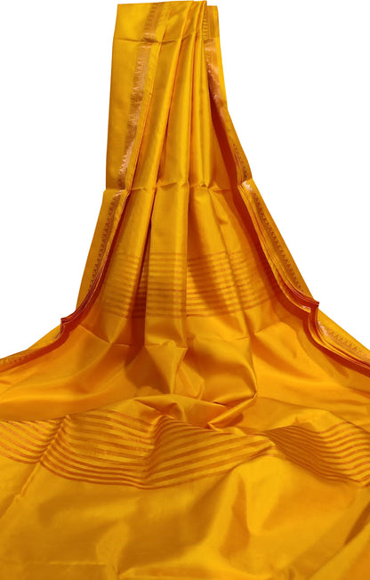 Radiant Yellow Bishnupur Silk Saree - Pure and Plain Elegance - Luxurion World