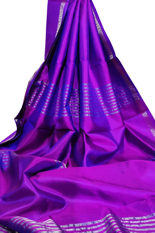 Exquisite Bishnupur Silk Saree in Pure Purple Plain Design - Luxurion World