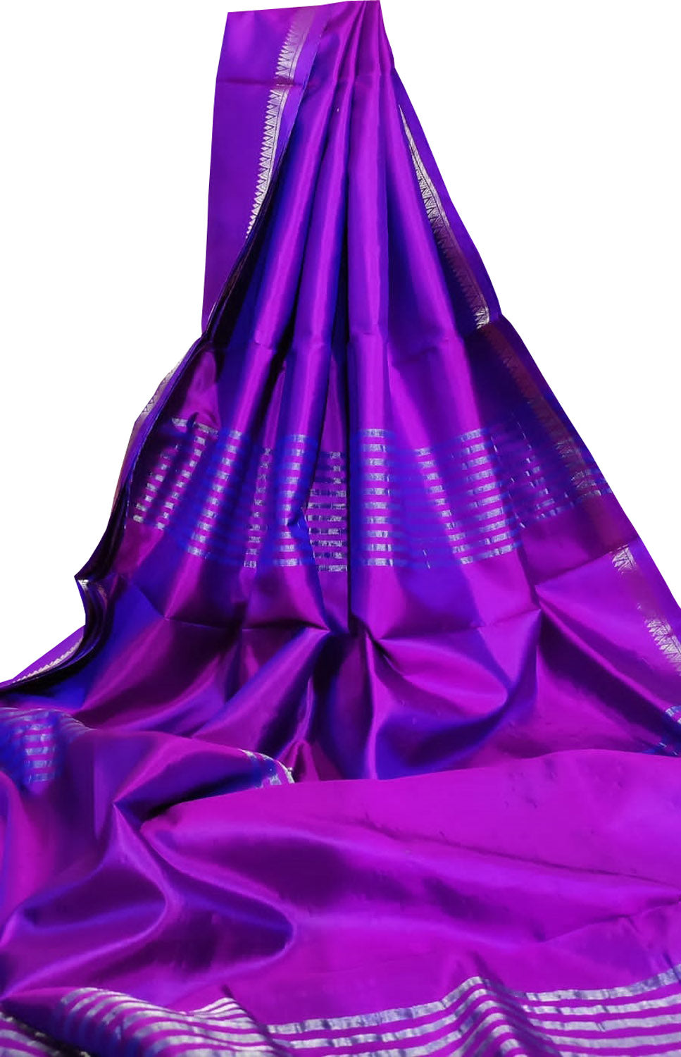 Exquisite Bishnupur Silk Saree in Pure Purple Plain Design - Luxurion World