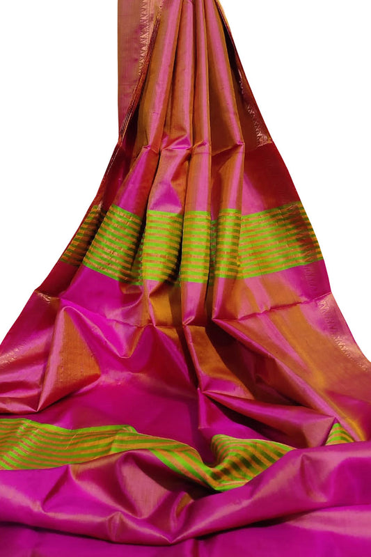 Stunning Pink Bishnupur Silk Saree - Pure and Plain Elegance - Luxurion World