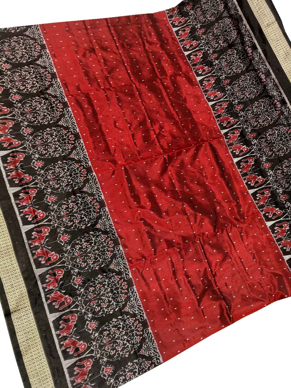 Elegant Red Sambalpuri Ikat Handloom Silk Saree - Luxurion World