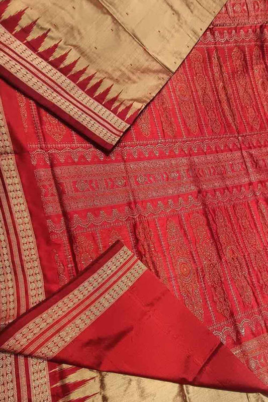 Exquisite Pastel Sambalpuri Handloom Double Ikat Silk Saree
