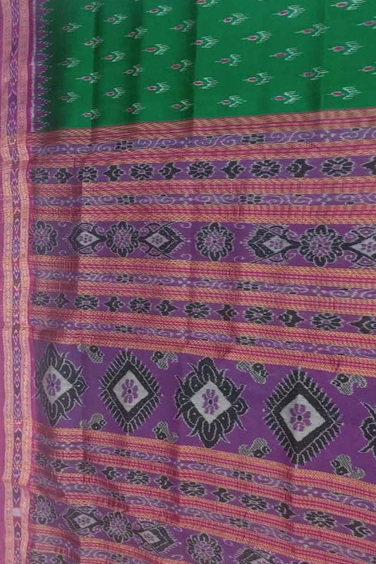 Exquisite Green Silk Sambalpuri Handloom Double Ikat Saree