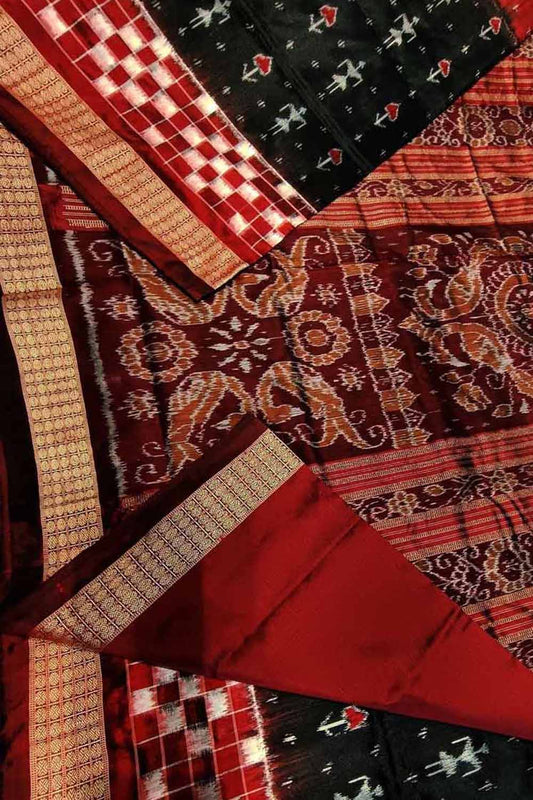 Stunning Red & Black Handloom Double Ikat Silk Saree