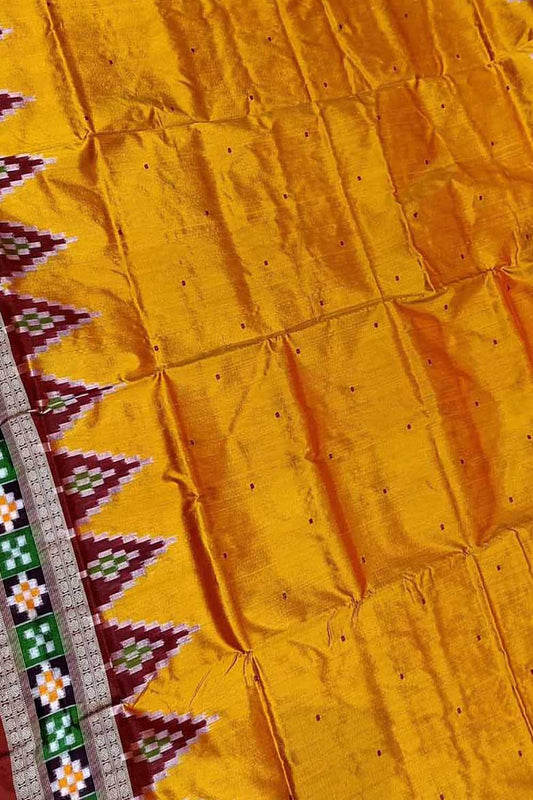 Yellow Handloom Double Ikat Silk Saree - Luxurion World