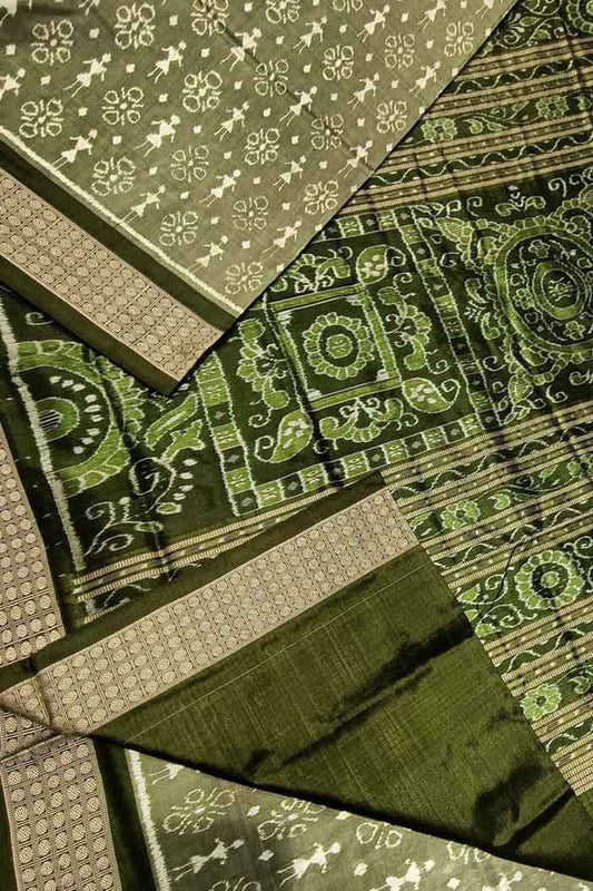 Stunning Green Silk Sambalpuri Handloom Double Ikat Saree - Luxurion World