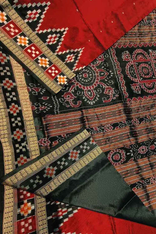 Exquisite Red Silk Sambalpuri Handloom Double Ikat Saree