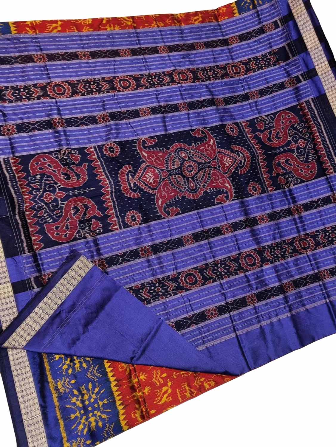 Vibrant Red & Blue Ikkat Silk Saree - Handloom Beauty - Luxurion World