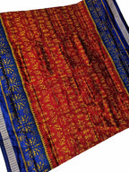 Vibrant Red & Blue Ikkat Silk Saree - Handloom Beauty - Luxurion World