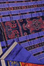 Vibrant Red & Blue Ikkat Silk Saree - Handloom Beauty - Luxurion World