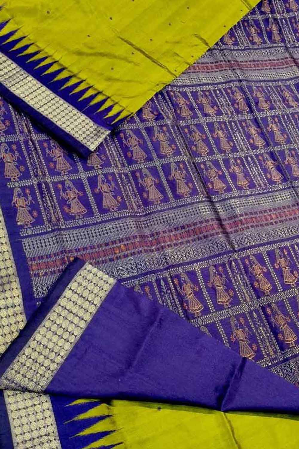 Green Pure Silk Sambalpuri Ikat Handloom Saree - Luxurion World