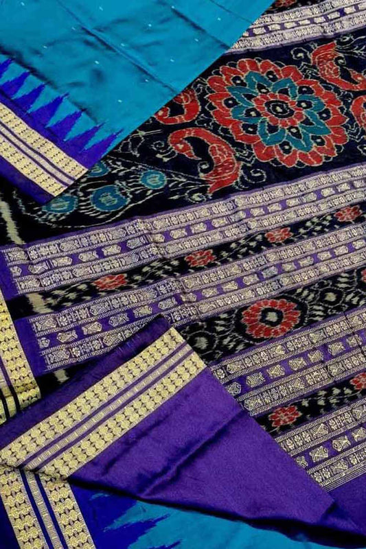Blue Pure Silk Sambalpuri Ikat Handloom Saree - Luxurion World