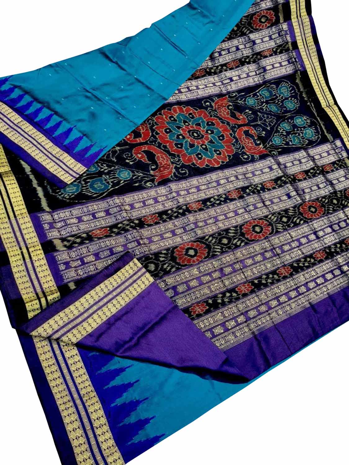 Blue Pure Silk Sambalpuri Ikat Handloom Saree - Luxurion World