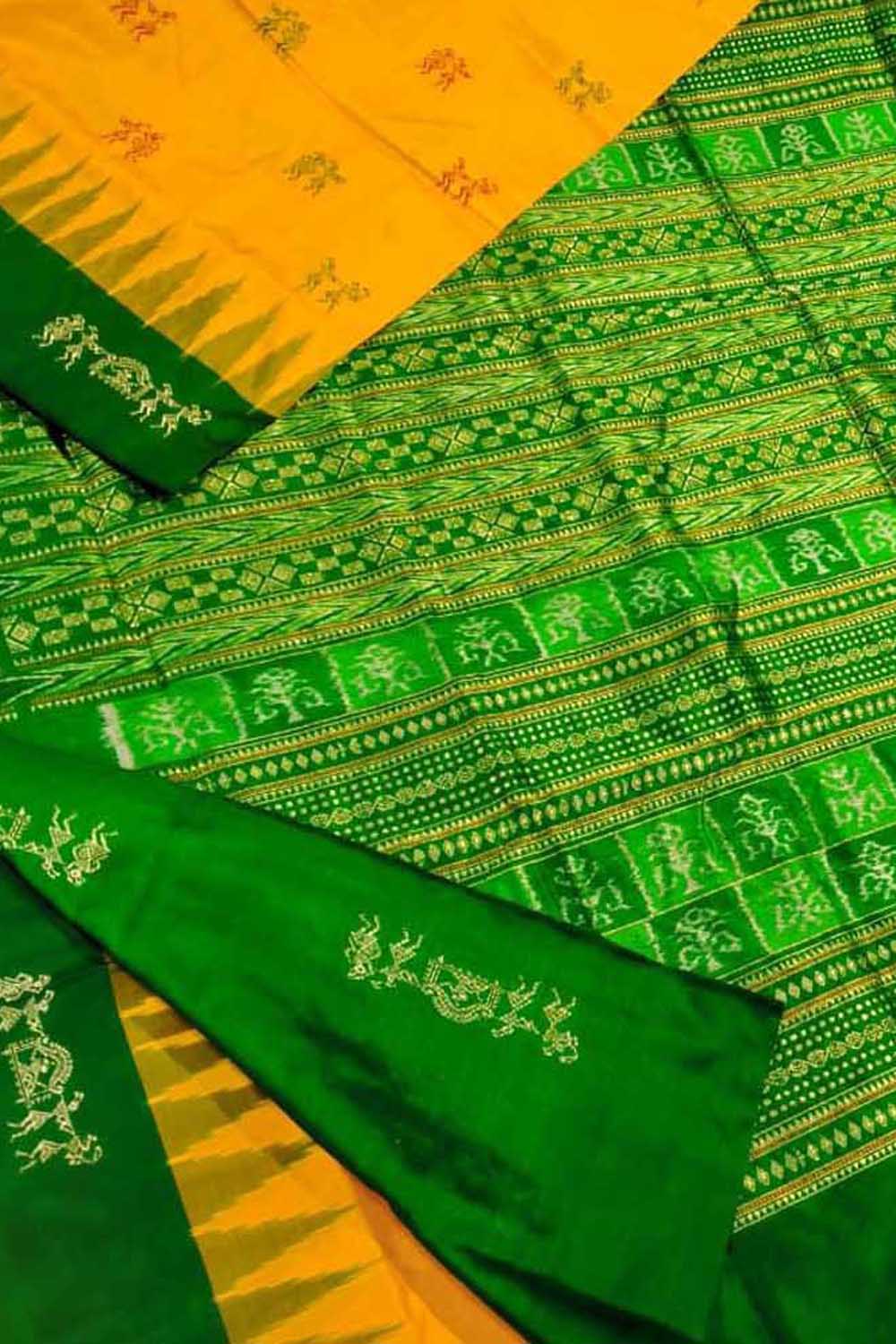 Yellow Pure Silk Sambalpuri Ikat Handloom Saree - Luxurion World