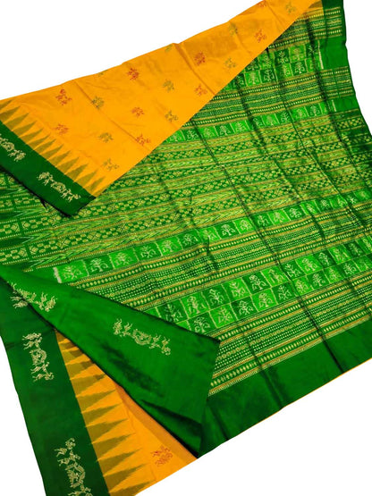 Yellow Pure Silk Sambalpuri Ikat Handloom Saree - Luxurion World