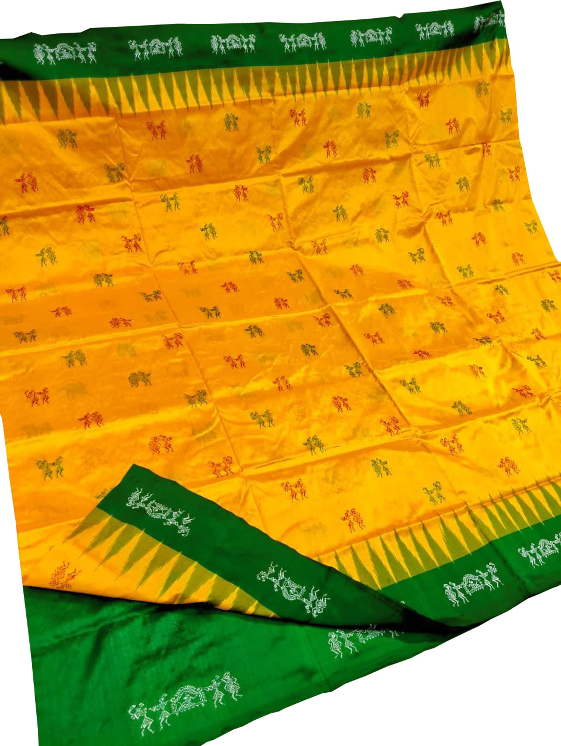 Yellow Pure Silk Sambalpuri Ikat Handloom Saree - Luxurion World