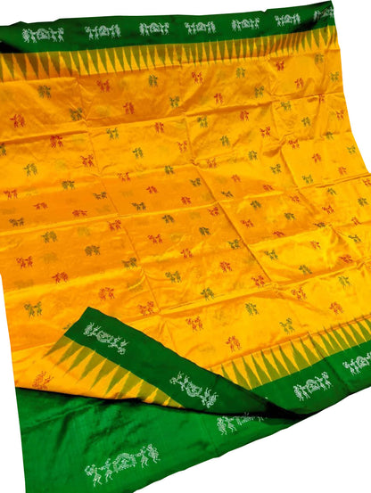 Yellow Pure Silk Sambalpuri Ikat Handloom Saree - Luxurion World