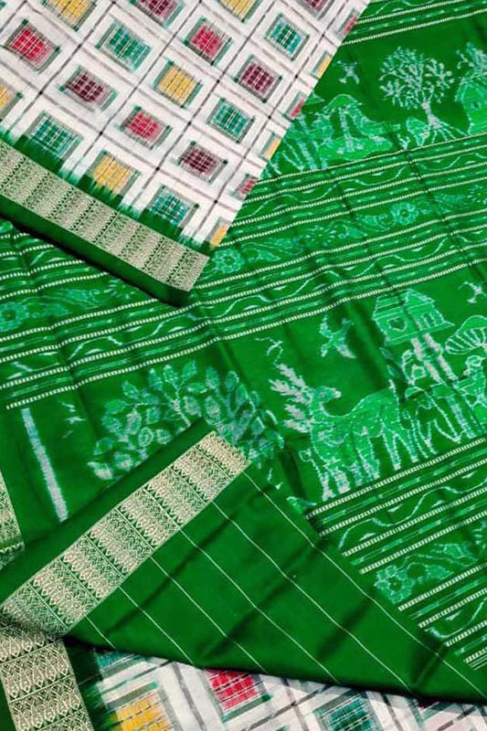 Elegant Off White Pure Silk Sambalpuri Ikat Handloom Saree - Luxurion World