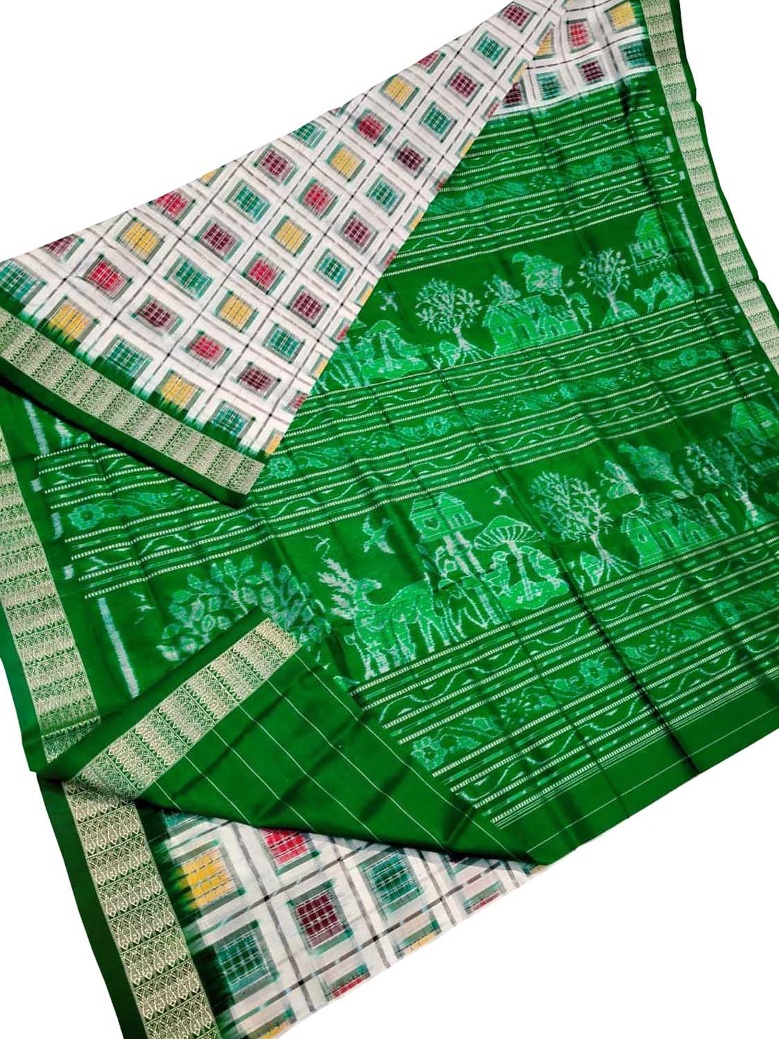 Elegant Off White Pure Silk Sambalpuri Ikat Handloom Saree - Luxurion World