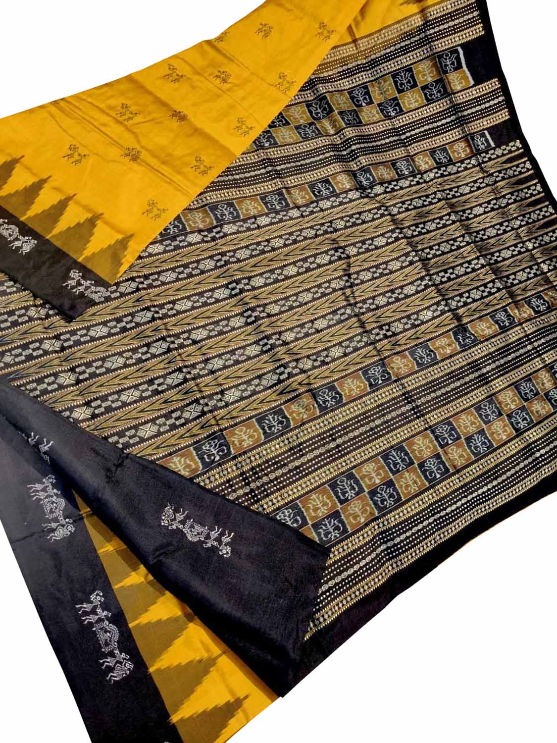 Yellow Pure Silk Sambalpuri Ikat Handloom Saree - Luxurion World