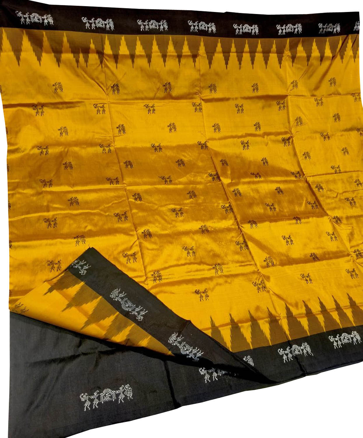 Yellow Pure Silk Sambalpuri Ikat Handloom Saree - Luxurion World