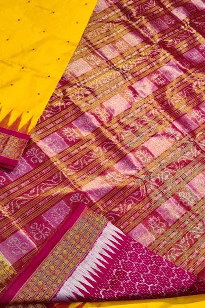 Yellow Pure Silk Sambalpuri Ikat Handloom Saree - Luxurion World
