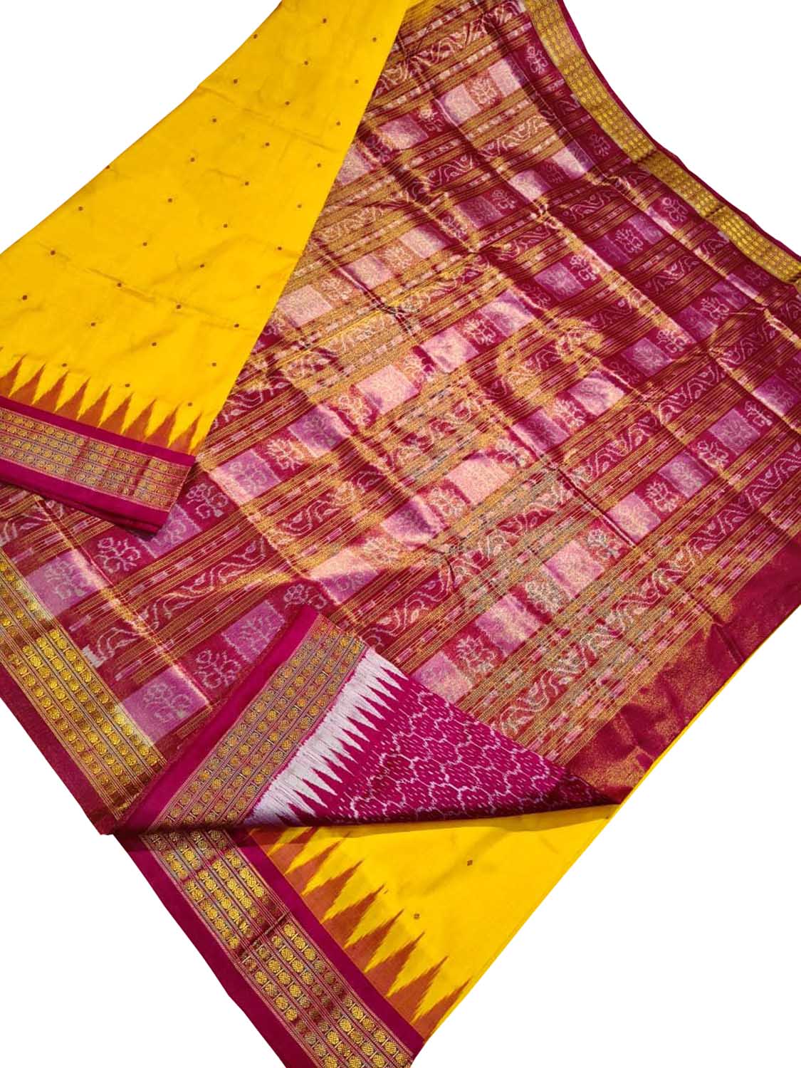 Yellow Pure Silk Sambalpuri Ikat Handloom Saree - Luxurion World