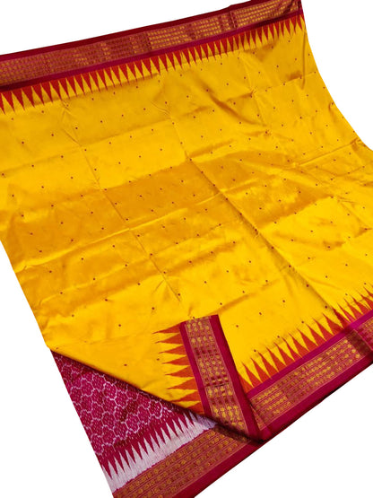 Yellow Pure Silk Sambalpuri Ikat Handloom Saree - Luxurion World