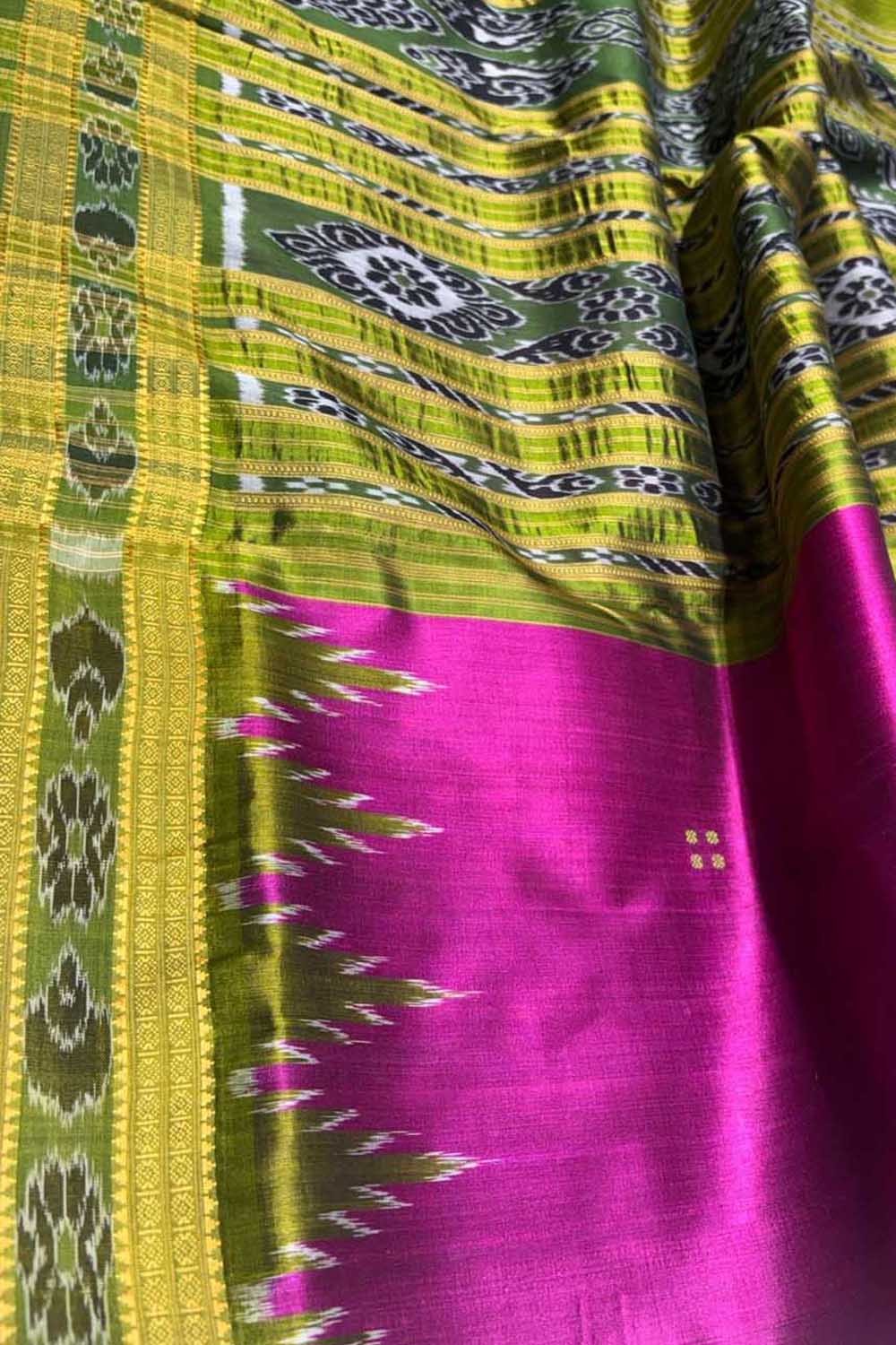Pink Pure Silk Sambalpuri Ikat Handloom Saree - Luxurion World