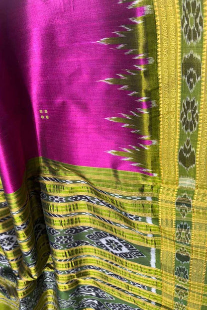 Pink Pure Silk Sambalpuri Ikat Handloom Saree - Luxurion World