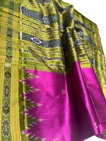 Pink Pure Silk Sambalpuri Ikat Handloom Saree - Luxurion World