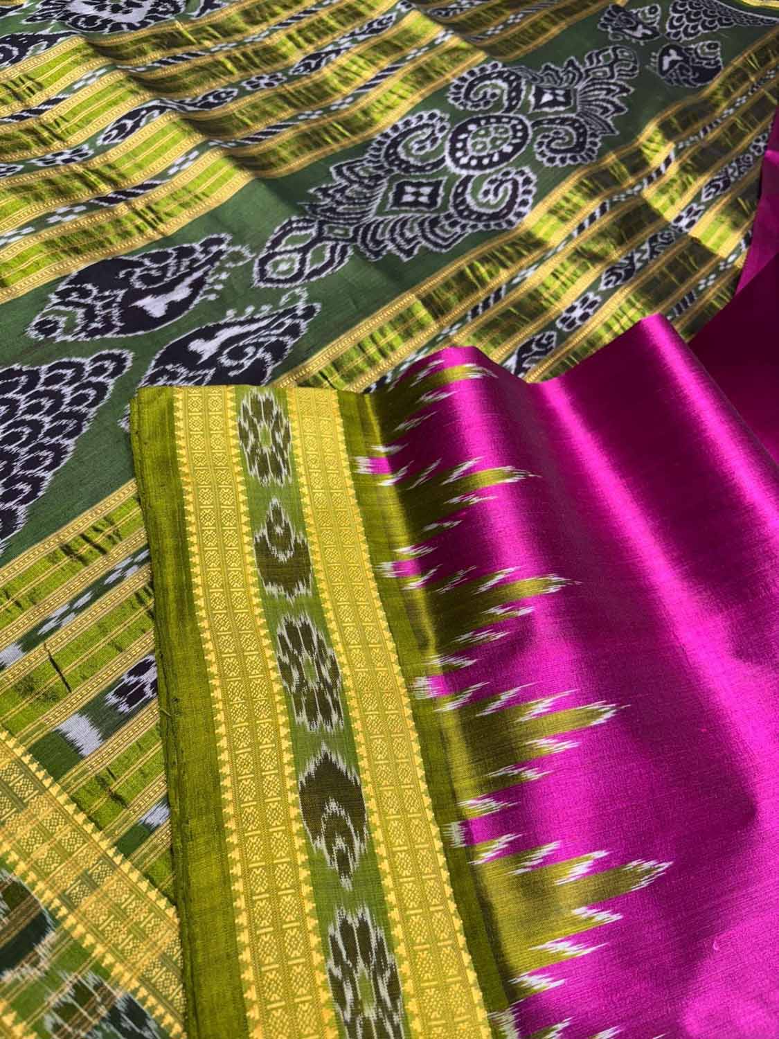 Pink Pure Silk Sambalpuri Ikat Handloom Saree - Luxurion World