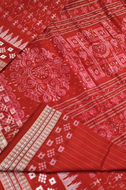 Red Pure Silk Sambalpuri Ikat Handloom Saree - Luxurion World