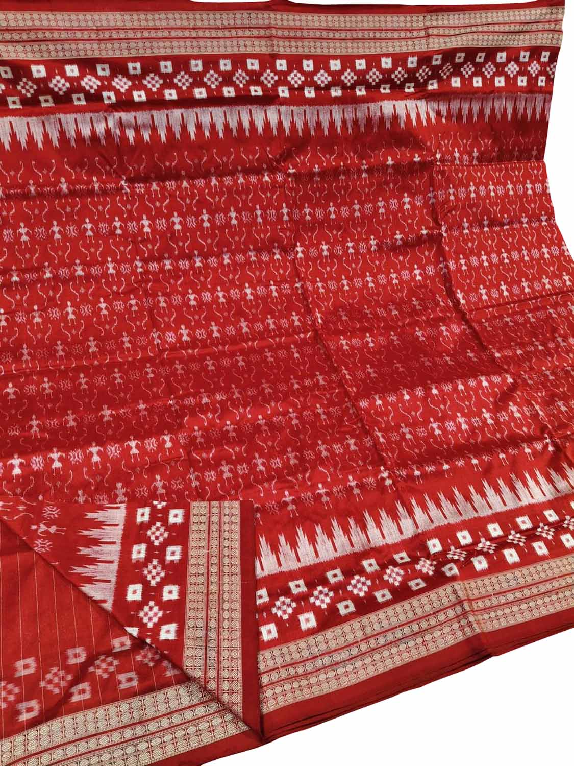 Red Pure Silk Sambalpuri Ikat Handloom Saree - Luxurion World