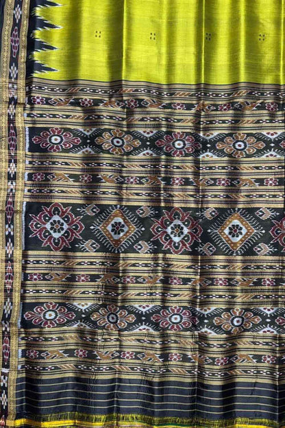 Green Pure Silk Sambalpuri Ikat Handloom Saree - Luxurion World
