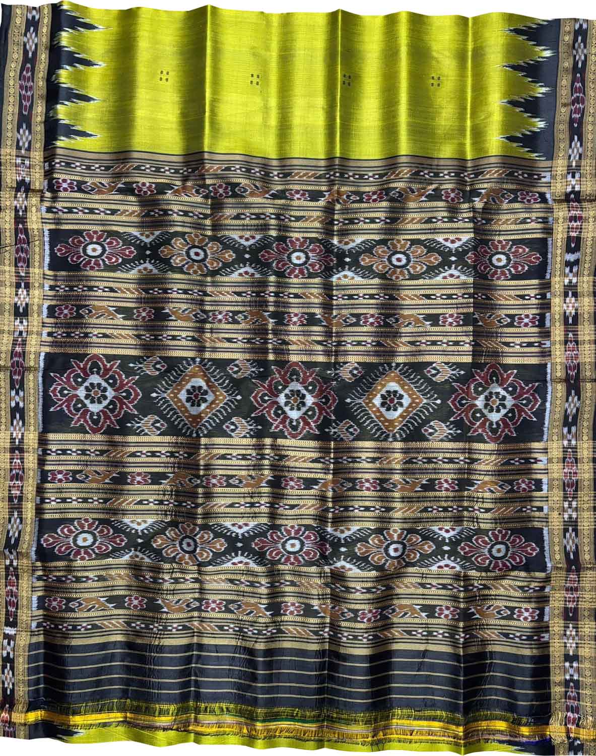 Green Pure Silk Sambalpuri Ikat Handloom Saree - Luxurion World