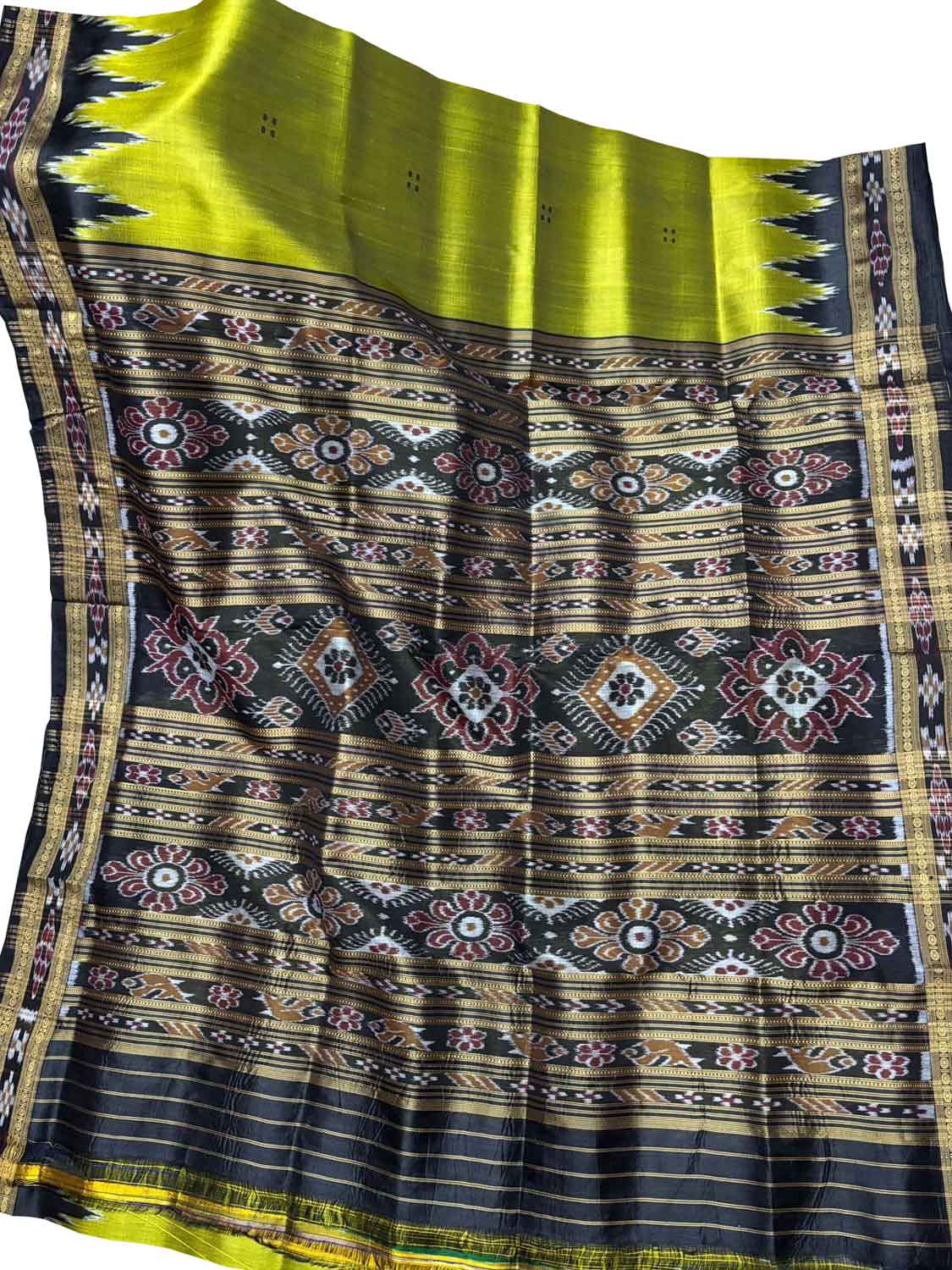 Green Pure Silk Sambalpuri Ikat Handloom Saree - Luxurion World