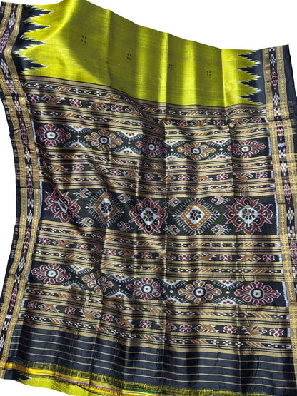 Green Pure Silk Sambalpuri Ikat Handloom Saree - Luxurion World