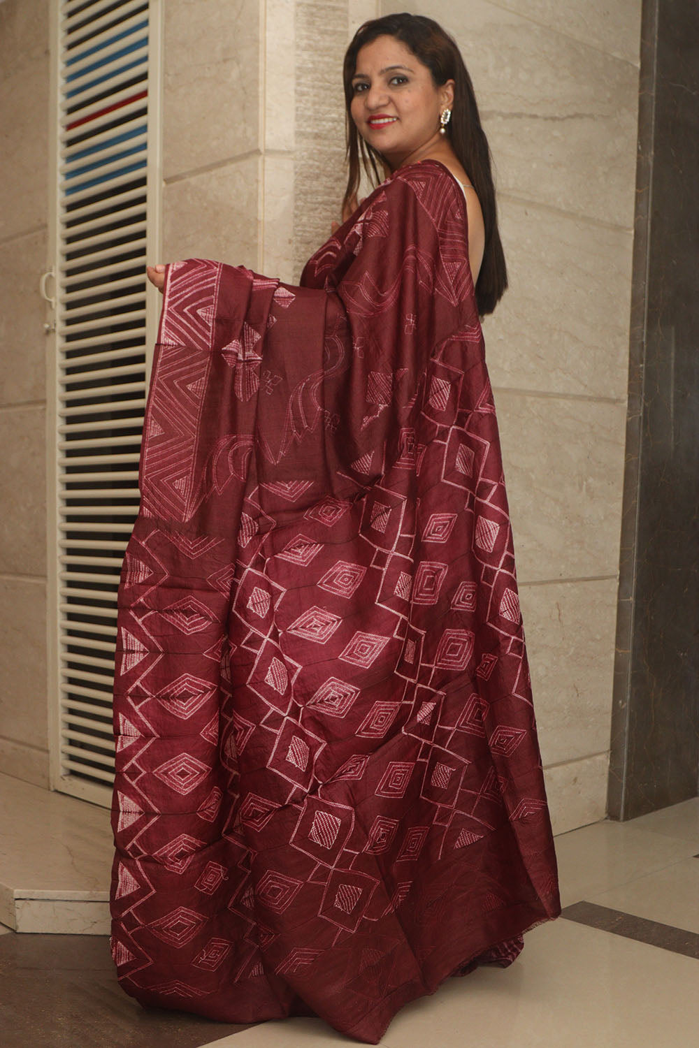 Stunning Purple Shibori Tie N Dye Tussar Silk Saree - Luxurion World