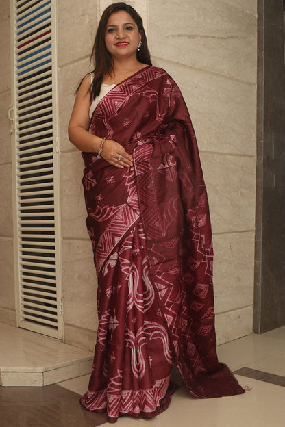 Stunning Purple Shibori Tie N Dye Tussar Silk Saree - Luxurion World