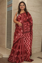 Maroon Shibori Tie N Dye Tussar Silk Saree: Elegant and Unique - Luxurion World