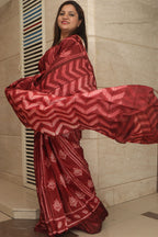 Maroon Shibori Tie N Dye Tussar Silk Saree: Elegant and Unique - Luxurion World